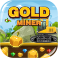 Gold Miner title over a yellow digging machine, gold nuggets and gems
