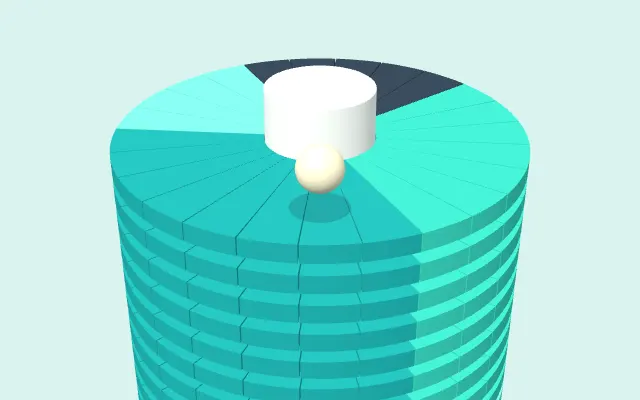 A cream ball above a tightly stacked teal tower, with a dark cross-marked arc across the upper ring