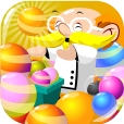 Smiling cartoon professor surrounded by colorful bubbles